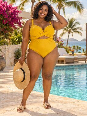Beach Joy Plus XXXL Yellow Cutout Wrap-Front One-Piece Swimsuit